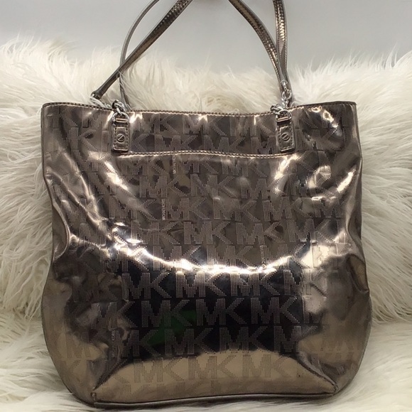 Michael Kors Metallic Bronze Monogram Print Shoulder Bag - Picture 2 of 11